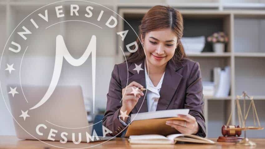 Joven abogada que trabaja en la oficina con libros de contratos y leyes Joven abogada que trabaja en la oficina con libros de contratos y leyes